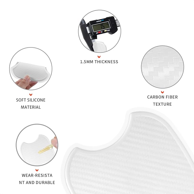 TANGSEN 4Pcs Universal 3D Carbon Fiber Texture Automotive Door Cup Handle Recess Paint Protector Cover Scratch Non-Marking Silicone Personalize Pad Sticker (White, M)