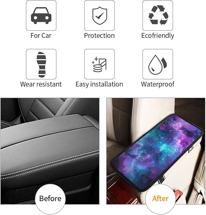 Galaxy Cosmic Car Armrest Cushion Pad Outer Space Center Console Cover Cars Accessories Interior Decor, Nebula Armrest Seat Box Covers Protector
