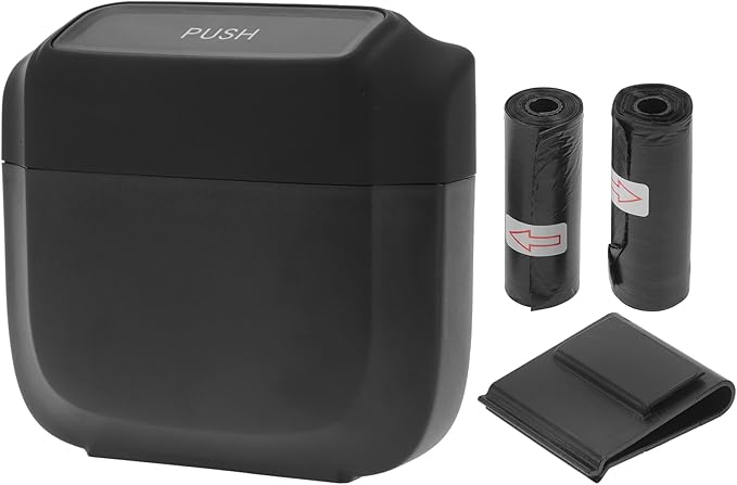 Car Trash Can Hanging 6.3" Length 2.4" Width 5.9" Height Trash Bin Plastic Black 1 Set