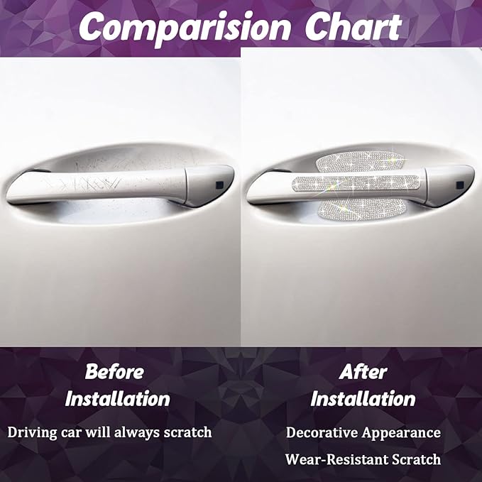hinestone Bling Door Handle Reflective Trim Stickers Universal Side Rear View Mirror Safety Scratch Resistant Protector Galaxy AB Set