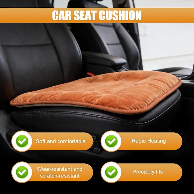 Car Seat Cushion, Breathable Soft Auto Front Seats Protector Pad for Comfortable Driving, Warm Vehicle Interior Driver Seat Non-Slip Decorative Accessory for Most Cars(Orange)