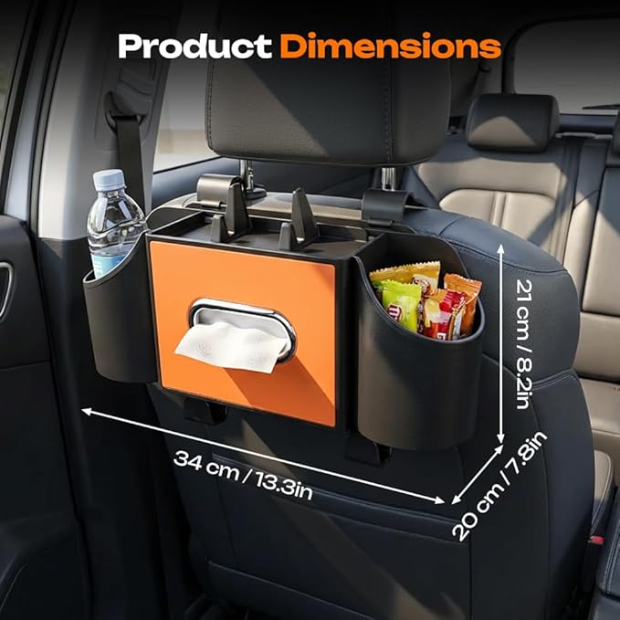 4-in-1 Car Backseat Organizer with Cup Holder, 2026 Upgraded Multifunctional Car Back Seat Organizer with Tissue Box, Trash Bin & Hooks for Hold Phones, Snacks, Drinks, and Handbags (Brown)