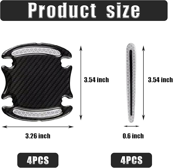8Pcs Car Door Handle Protector Reflective Sticker,3D Carbon Fiber Universal Door Handle Scratch Protector Cover,Self-Adhesive & Non-Marking,Paint Guard Protective Films (White)