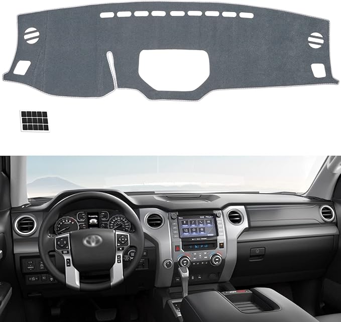 TUCAREST Dash Cover Fit for 2014-2021 to-yota Tundra Nonslip Car Dash Board Mat Sunshade No-Glare and Slip Pad Carpet Sunshield Protector (Without HUD and Intermediate air Outlet) Flannel Grey