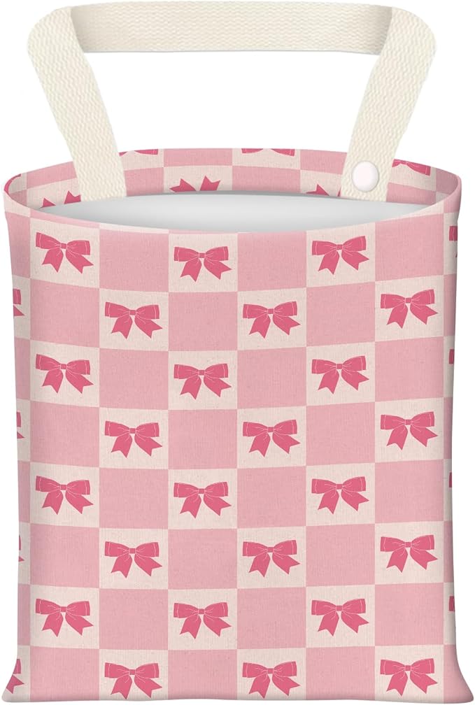 BEAKND Hanging Car Garbage Bag, Cute Car Trash Can Bag, Automotive Accessories for Women Men Cute Pink Bow Checkerboard