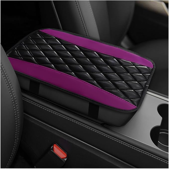 Car Center Console Cushion Pad, 12.6"×7.5" Waterproof Leather Armrest Seat Box Cover Protector, Soft Comfortable Anti-Scratch Arm Rest Console Pad for Most Cars Trucks SUVs (Purple)