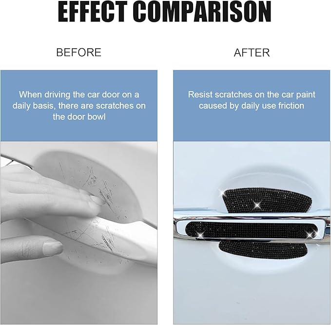 10PCS Bling Car Door Handle Protector, Crystal Rhinestone Car Door Handle Scratch Protector, Anti-Scratch Door Bowl Paint Guard Protective Film, for Auto, Van, Truck (Black)