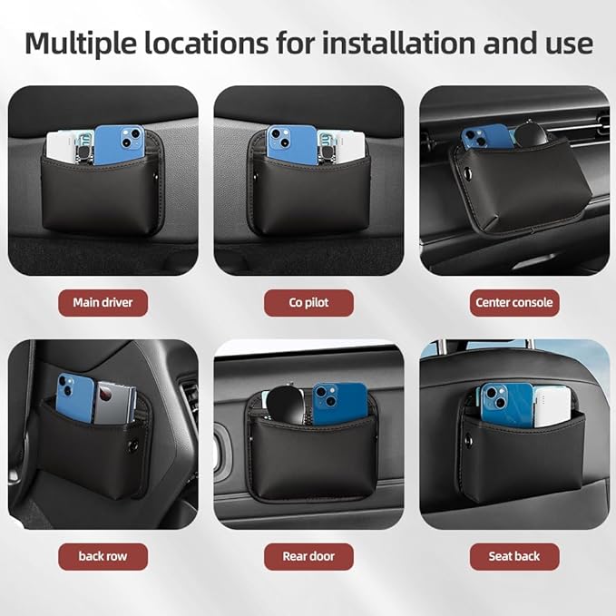 Car Seat Side Pocket Organizer - PU Leather Auto Door Console Mini Storage Bag for Keys, Phone, Sunglasses, Registration, and Documents (Dark Red)