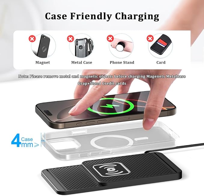 Wireless Charging Pad for Car for Alfa Romeo Giulia 2017-2026, 20W Fast Wireless Car Charger Pad Type-C/USB Non-Slip Phone Charging Mat,B 30cm Cable USB Plug
