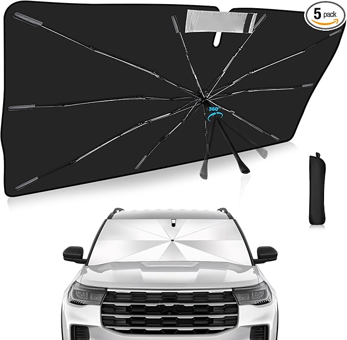 2025 Upgrade Windshield Sun Shade Umbrella Custom Fit for Ford Explorer 2022-2025 Foldable UV Protection Car Cover, Emergency Rain Shield & Dashboard Protector - Durable Auto Accessory
