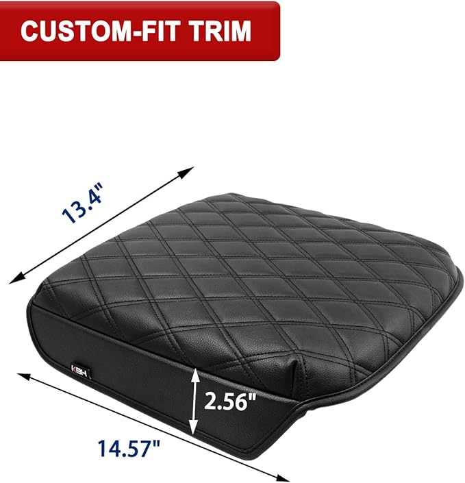 KBH Center Console Armrest Cover for Chevy Silverado & GMC Sierra 2019-2026, Tahoe & Suburban & Yukon 2021-2026, Vinyl Leather Trim, Bucket Seat, Black-Double Stitch