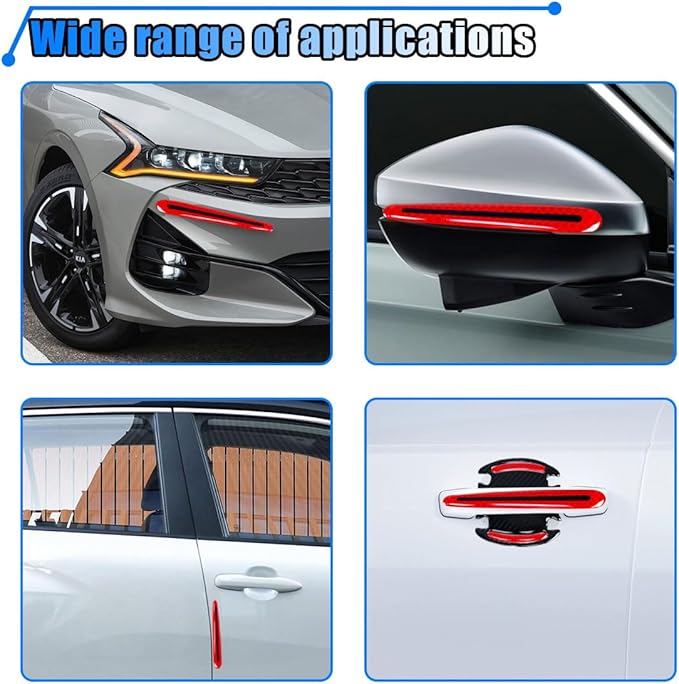 8PCS Reflective Car Door Handle Protector Stickers - Carbon Fiber Auto Handle Guard, Anti-Scratch, Red