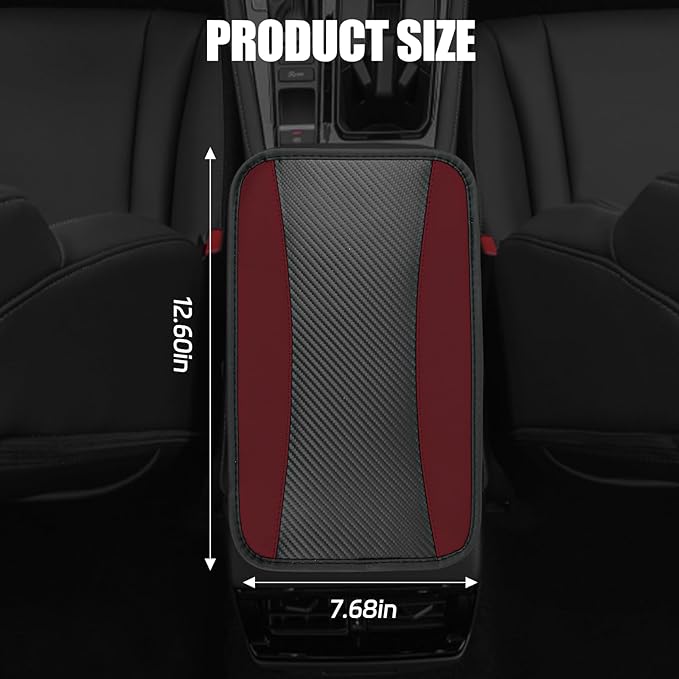 Hovom Car Center Console Cover, 12.72"×7.15" Leather Armrest Cover for Cars, Stylish Auto Armrest Cushion Pad, Anti-Scratch Vehicle Arm Rest Protector, Universal Interior Car Accessories (Wine Red)