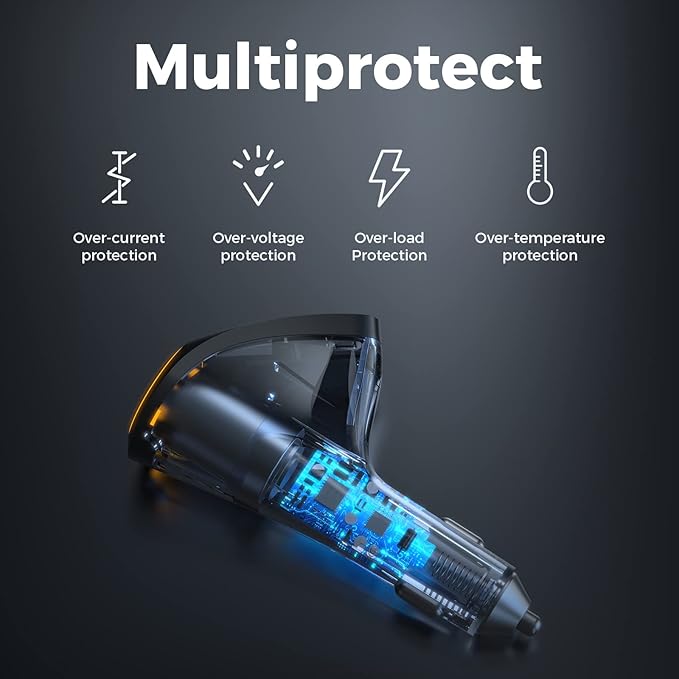 Cigarette Lighter Splitter, 4-in-1 Cigarette Lighter Adapter with 65W USB C PD3.0 & 22.5W QC3.0 Fast Charging + LED Voltage Display & Expandable 12V Socket Car Charger for iPhone 17/16/15 Samsung S25