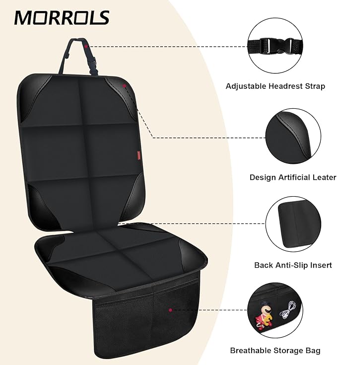 MORROLS Car Seat Protector for Child,2 Pack Car Seat Cushion,Waterproof Fabric Car Seat Covers for Non-Slip Backing Mesh Pockets for Baby,Pet,SUV, Sedan and Trunk(Black)