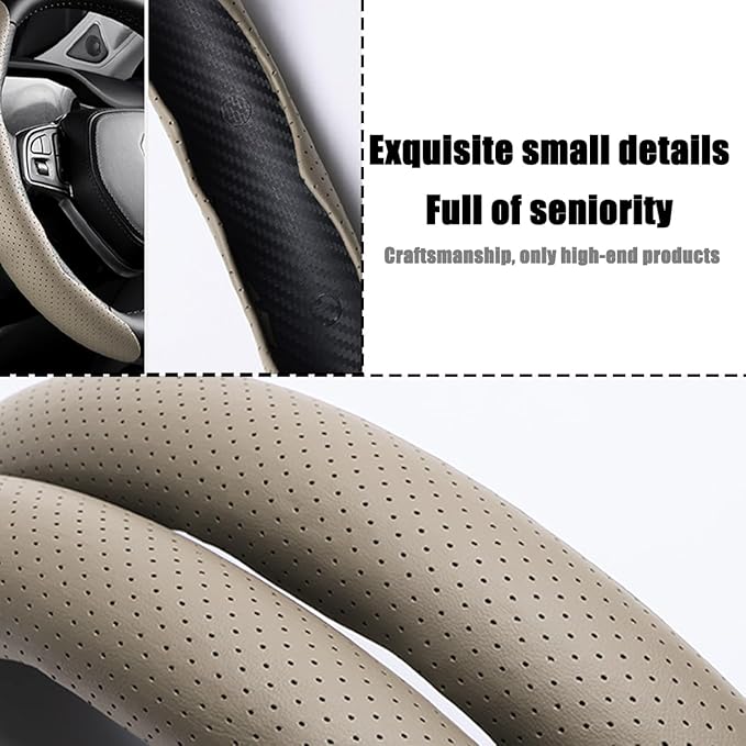 LoyaForba Car Steering Wheel Cover, Universal 15 Inch Leather Segmented Auto Steering Wheel Protector, Anti-Slip and Soft Breathable, Car Interior Accessories for Most Vehicle, SUV, Truck (Beige)