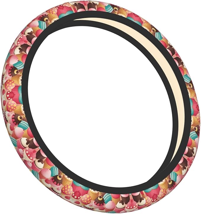 Sweet Treats Cupcake Neoprene Steering Wheel Covers Women Men Car Accessories, Universal 15 Inch Fit Auto, Suvs, Truck