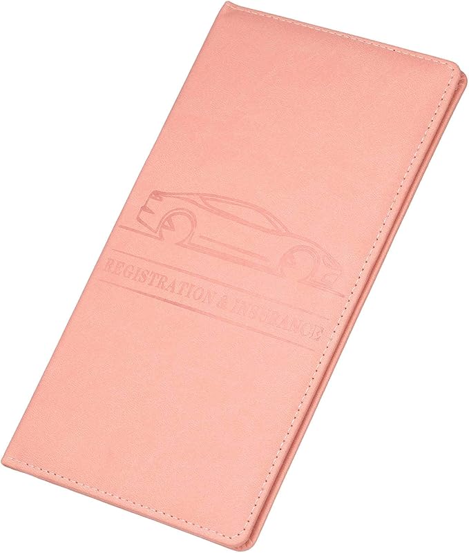 HARFINGTON Car Registration and Insurance Holder 9.65" x 4.92" PU Leather Vehicle Glove Box Organizer Storage Accessories Men Women Car ID Holder for License ID Cards Bank Cards, Pink