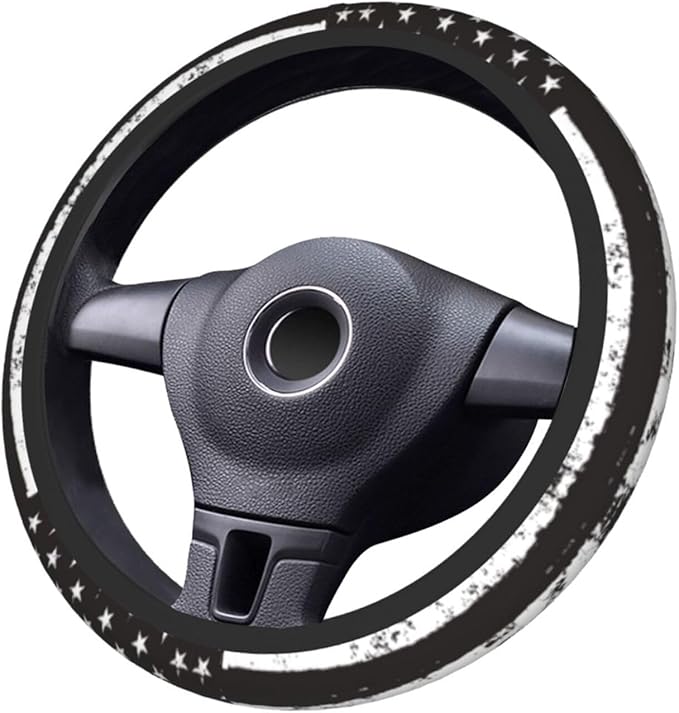 American Flag Steering Wheel Cover with 2 Car Coasters Non Slip Neoprene for Women Men Universal 15 Inch