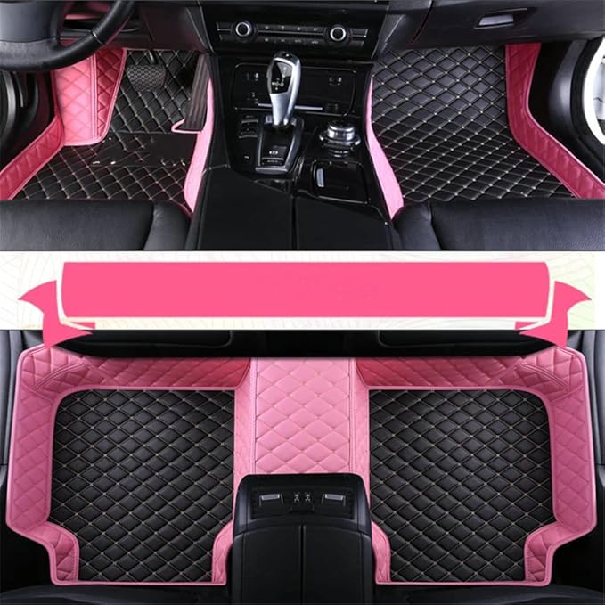 Custom Waterproof Leather Car Floor Mats Fit for Most Car SUV Truck & Sportscar All Weather Protection Vehicles (Black+Pink)