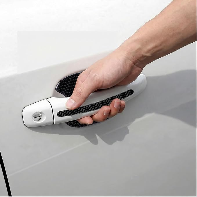 8PCS Car Door Handle Scratch Protector, Reflective Carbon Fiber Film Car Door Handle Protector, Self-Adhesive Anti-Scratch Guard, Universal Fit for Cars, Trucks, RVs, Automotive Bowl Sticker (Black)