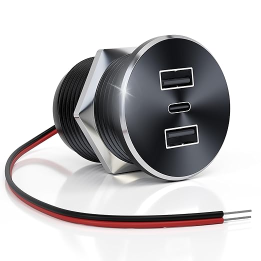72W RV USB Outlet All-Aluminum 12V/24V 3 Charging Ports, GIBBAB 36W PD3.0 Type-C+2 18W QC3.0 Fast Charging Socket, Recessed Mount Car Charger Cigarette Lighter Replacement for Camper Trailer Boat Van