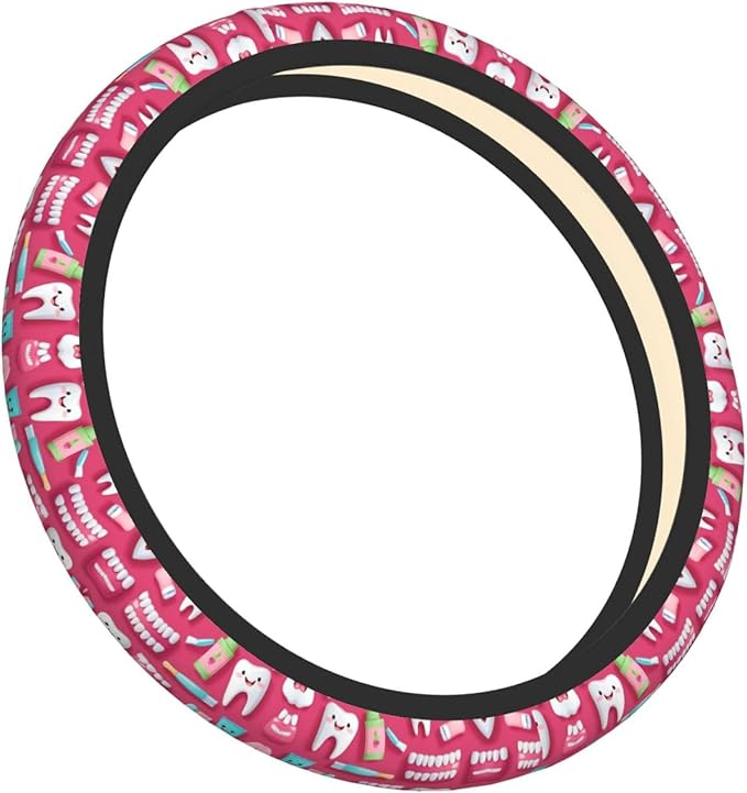 Dentistry Teeth Pattern Car Steering Wheel Cover, 15 Inch Steering Wheel Cover Stylish Decor for Most Cars
