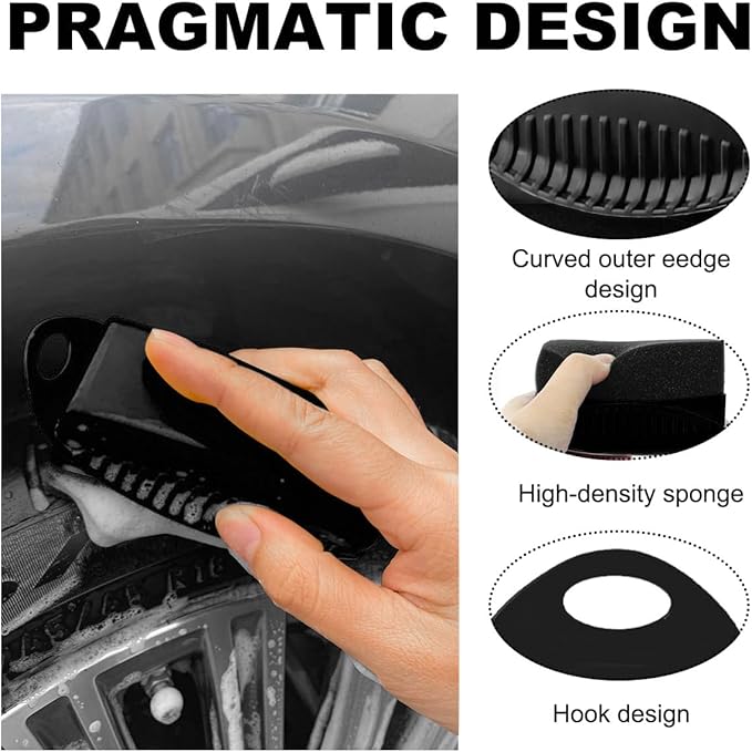 2 PCS Tire Shine Applicator, Flat Dressing Waxing Sponge Pads With Lid Cover, Reusable Polishing Cleaning Foam Applicators With Rectangular Box, Car Accessories (Black)