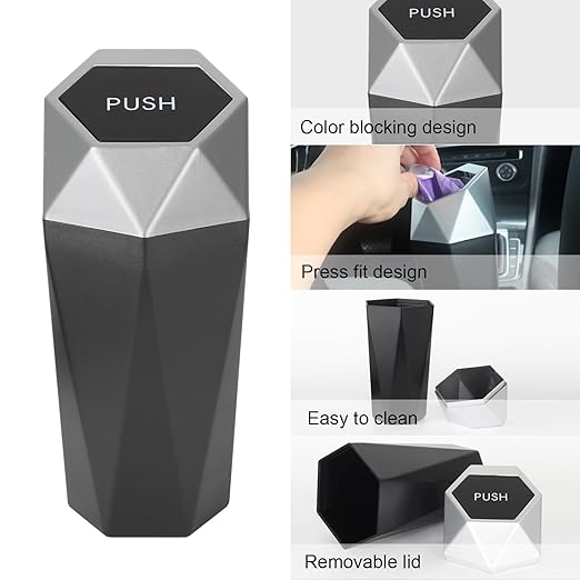 LoyaGour Car Trash Can Bin,Small Garbage Can with Lid,Automotive Cup Holder Mini Cars Trashcan,Portable Cars Door Trash Cans,Car Essentials Gadgets Dustbin (1Pcs, Silver)