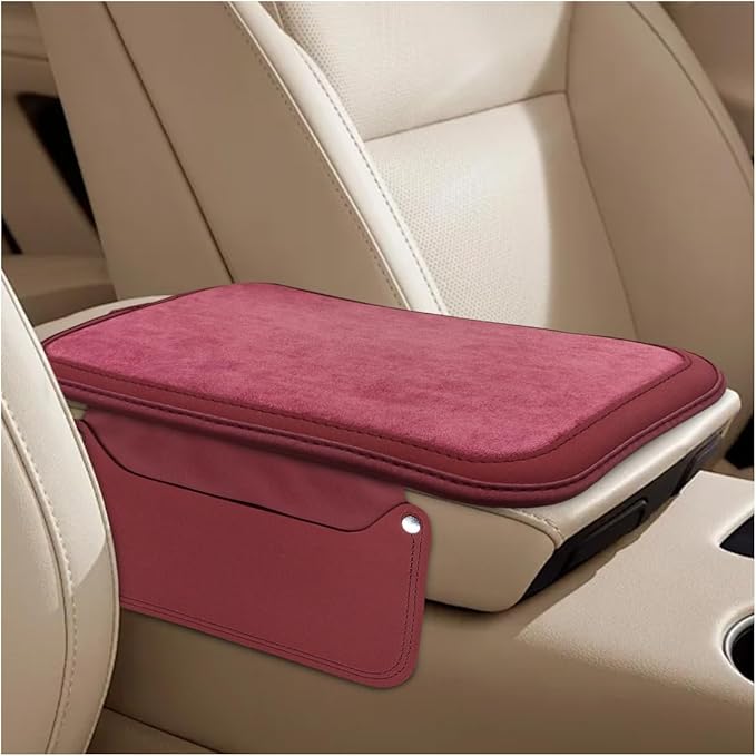 YoRise Car Center Console Cover, Leather Car Armrest Cover with 2 Storage Bags, Comfortable Non-Slip Arm Rest Seat Box Pad, Console Armrest Box Protector Cushion for Most Cars (Red)