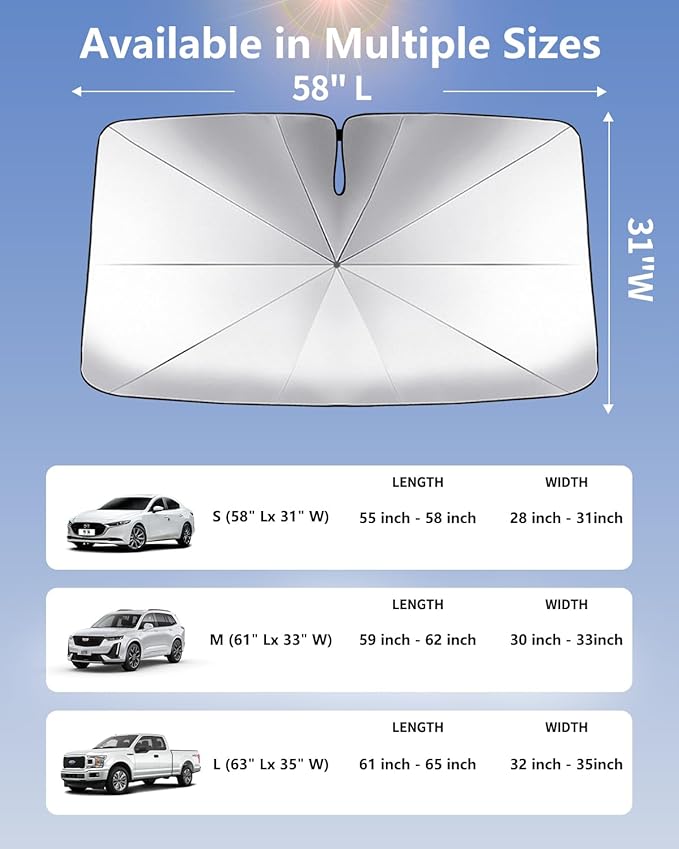 Noiclub Foldable Windshield Sun Shade Umbrella – Reflective Car Window Cover for Front Windshield, Heat Blocker for SUV, Truck, Sedan – Easy Storage with Bendable Handle