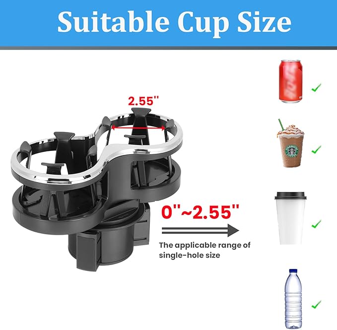 Adjustable Car Cup Holder Expander with Cup Diameter Less Than 2.55inches-fit cola Drink Cups Holder,2 in 1 cupholder for Coffee Cup Holder. (BJ-2390)