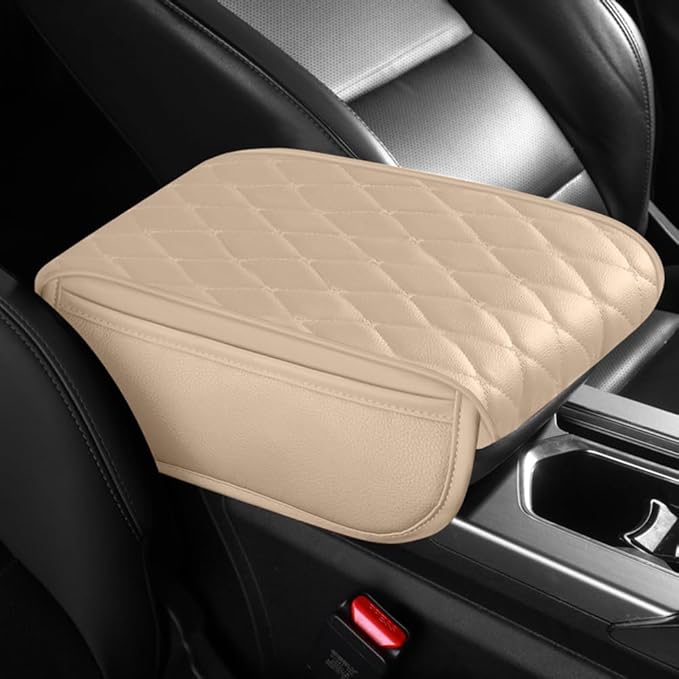 Universal Car Armrest Pad for Mini Countryman R60 F60 One/S/Cooper/JCW 2010-2024 Leather Armrest Box Center Console Cover Pad Waterproof Arm Rest Protector Decor Accessories,Beige01