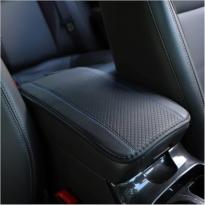 Ziciner Car Center Console Armrest Pad, PU Leather Waterproof Auto Armrest Seat Box Cover Protector, Universal 12.59x 7.24 Inch Vehicles Interior Accessories for Most Car SUV (Black & Blue)
