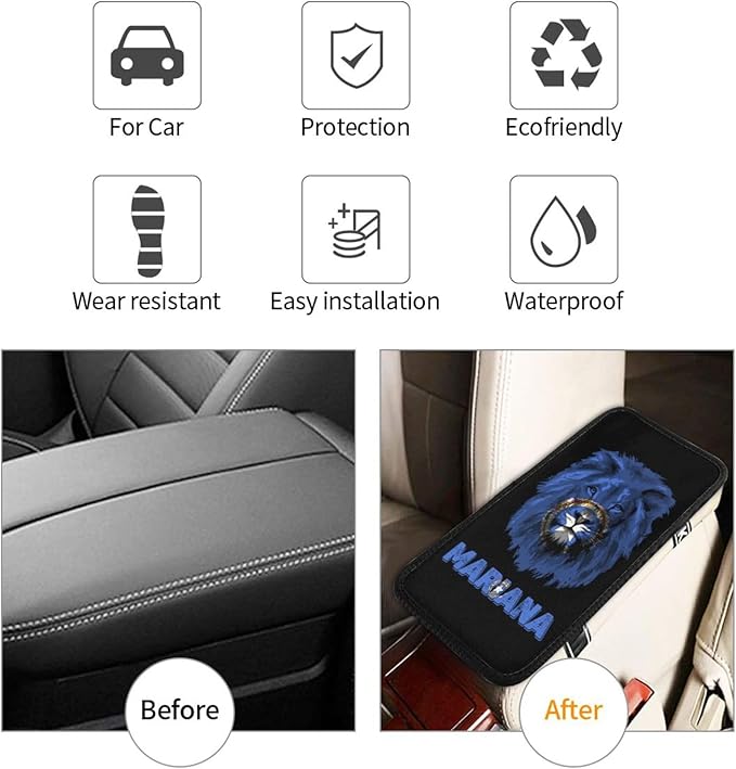 Vintage Mariana Flag Lion Head Auto Center Console Armrest Cover Car Handrail Box Cushion Pad Mat Universal Fit Most Vehicle Sedan Truck SUV Soft Comfort Decor Accessories
