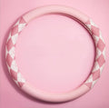 Steering Wheel Cover, Pink and White Diamond Pattern, 15 Inch, Anti-Slip Leather (Pink)