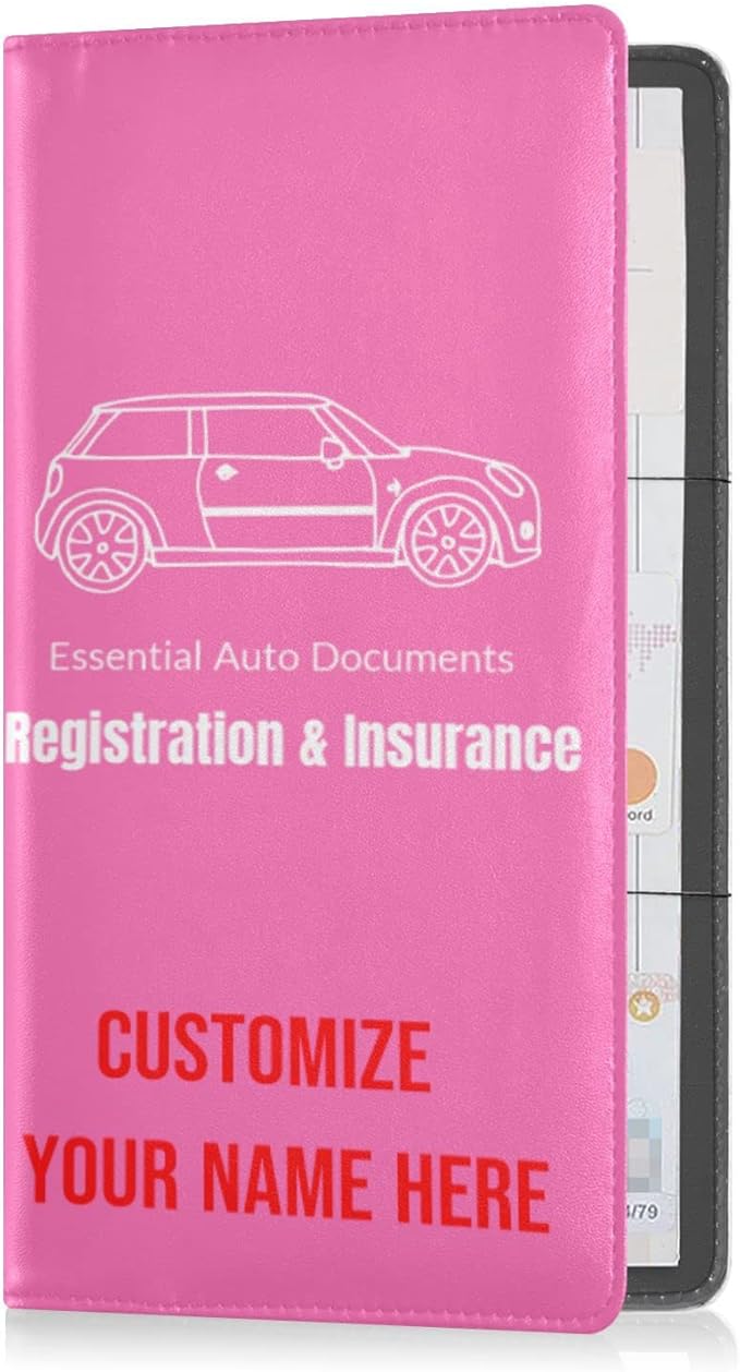 Caihoyu Custom Car Registration and Insurance Card Holder Personalized Leather Glove Box Organize Men Women Wallet Accessories Case for Cards, Essential Document Driver License Hot Pink