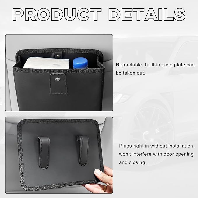 Car Trash Can, Foldable Waterproof Leather Car Garbage Organizer Holder, Automotive Mini Dustbin Container with One Roll Trash Bag, Universal Interior Car Accessories (Gray, M)