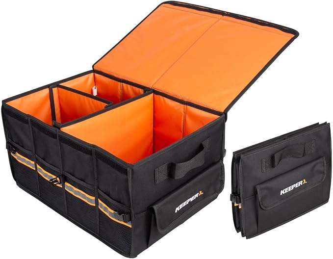 KEEPER Standard Trunk Organizer, 48L, Multi-Compartment Collapsible Car Organizers and Storage, Non-Slip Bottom, Suitable for SUV, Minivan, and Cars