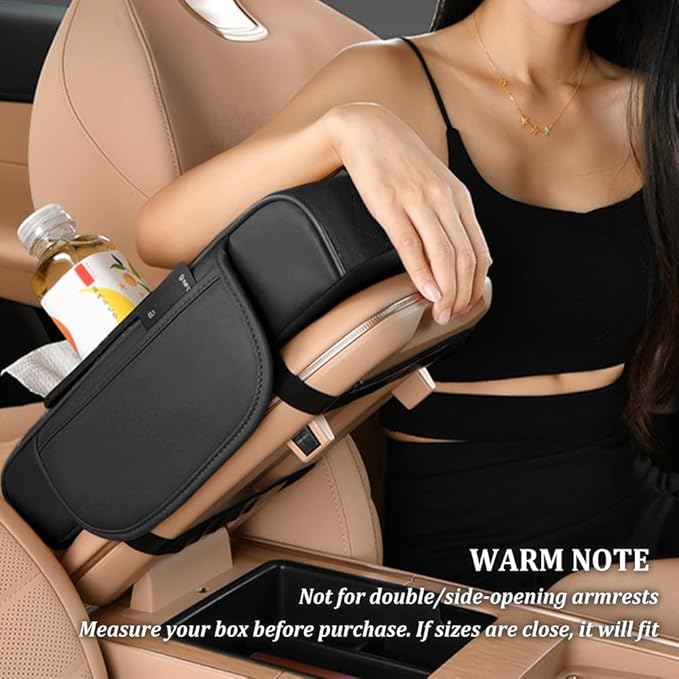 5-in-1 Car Center Console Cover,Multifunctional Arm Rest Cover for Car with Cup Holder,Phone Holder,Pocket,Car Tissue Holder,Leather Height Enhancement Car Armrest Cushion for Most Cars (Black)