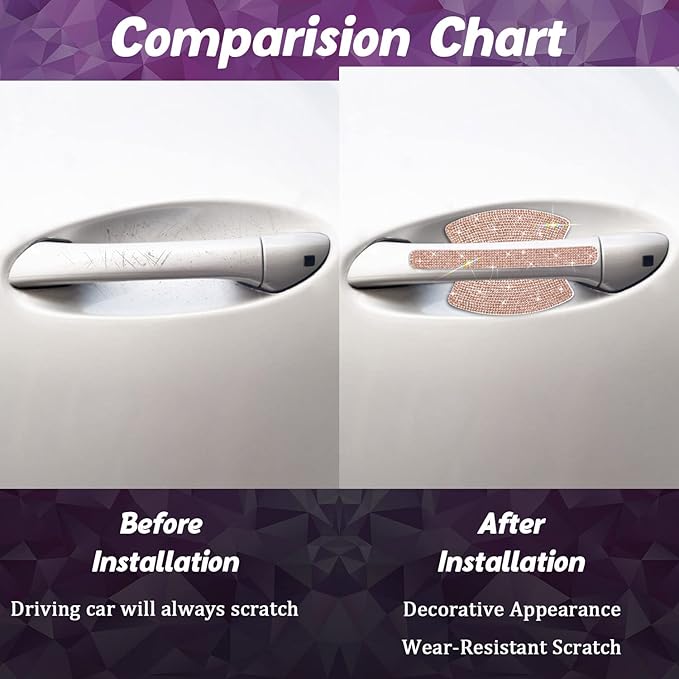 Gengki 10Pcs Car Door Handle Bling Rhinestones Stickers Universal Auto Door Handle Scratch Cover Guard Protective Film Pad (Champagne)
