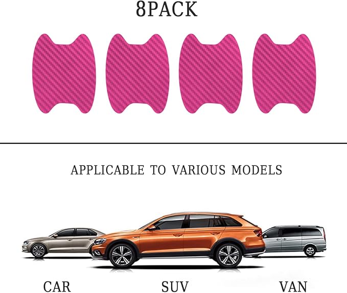 8PCS Car Door Handle Sticker, Carbon Fiber Anti-Scratches Car Door Cup Protector, Non-Marking Auto Door Handle Protective Film for All Cars (Pink/8PCS)