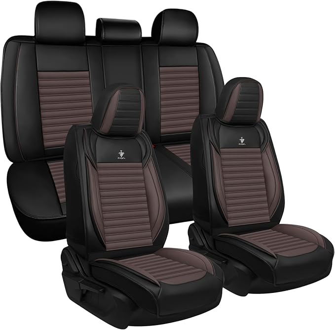 Seat Covers Full Set Custom Fit for Mitsubishi Outlander 2004-2025, Standard Waterproof Car Seat Cover, Breathable and Comfortable Leather Cushion Cover, Auto Interior Accessories (Black Brown)