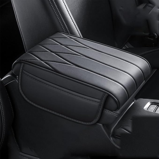 Car Center Console Cover for Ford Bronco Badlands/Sasquatch 2021-2025, Leather Armrest Pad Comfortable Waterproof Arm Rest Box Cushion Protector with Storage Bag,Normal-B/Black