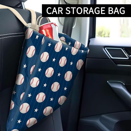 ABUIFDK Car Trash Can, Cute Car Trash Bag, Hanging Car Organizer and Storage Bag, Trash Bin for Car Accessories, Vehicle, Travelling, Camping Cute Blue Baseball