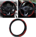 Car Steering Wheel Cover, 15 inch Carbon Fiber Microfiber PU Leather Elastic Steering Wheel Protector for Unisex, Anti-Slip Breathable Car Interior Accessories for Most Cars (Wine Red)