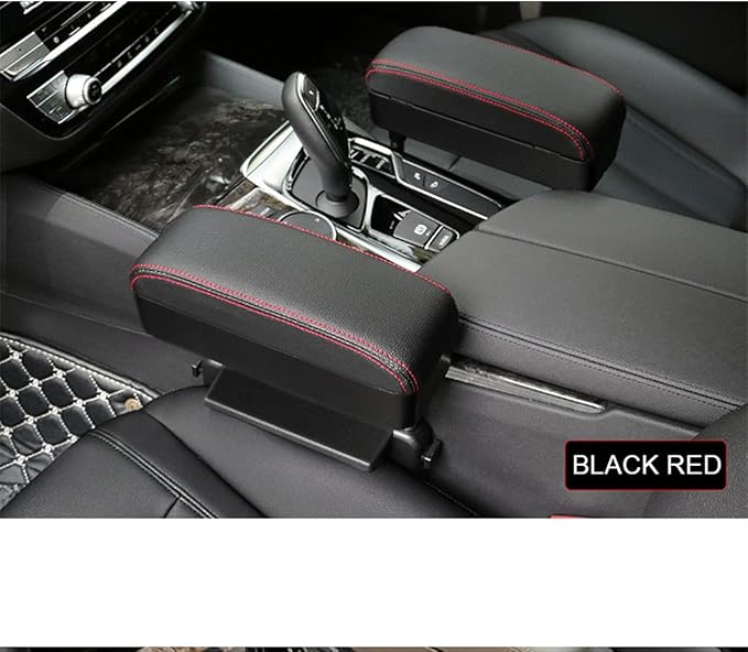 AOWIS Car Console Armrest Box Arm Rest Height Adjustable Comfort Elbow Pad Universal (Black red)