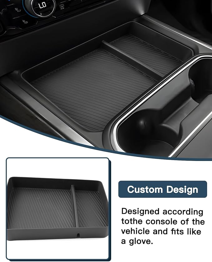 2026 Silverado 2500/3500 Center Console Organizer for Chevy Silverado 2500/3500 Accessories TPE Material Console Tray Compatible with 2024-2026 Chevy Silverado 2500/3500HD(Full Console Bucket Seat)