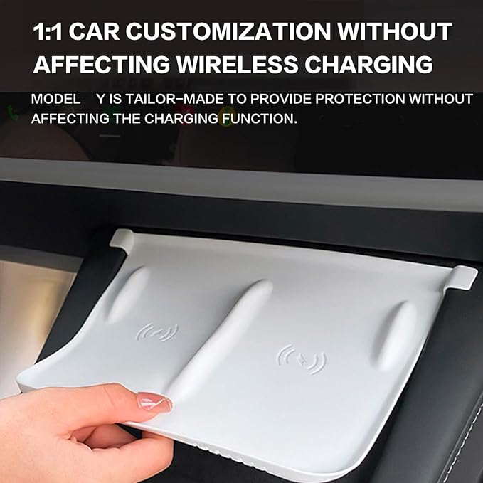 Upgrade fit Tesla Model Y(2019-2023) Center Console Wireless Charger Mat - Silicone Cover with Wireless Charging Phone Pad, Interior Accessories for Tesla Model Y(for White)