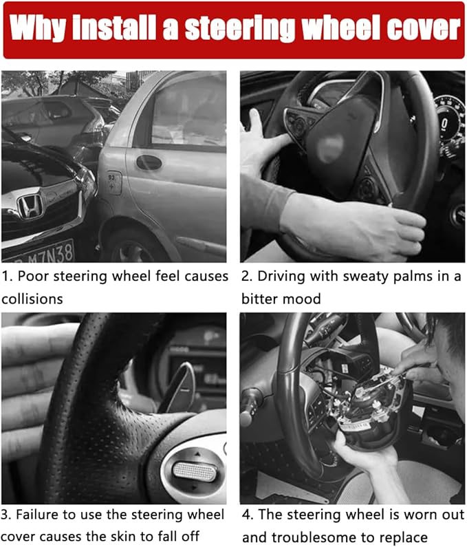 15 Inch Car Leather Steering Wheel Cover, Automotive Accessories Elastic Breathable Anti-Slip Soft Wheel Protector Fits Men and Women, Suitable for SUVs, Trucks, Vehicles and RVs (Black)